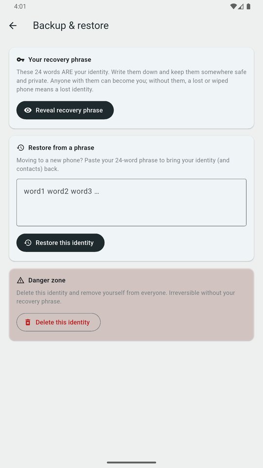 Backup and restore with a recovery phrase