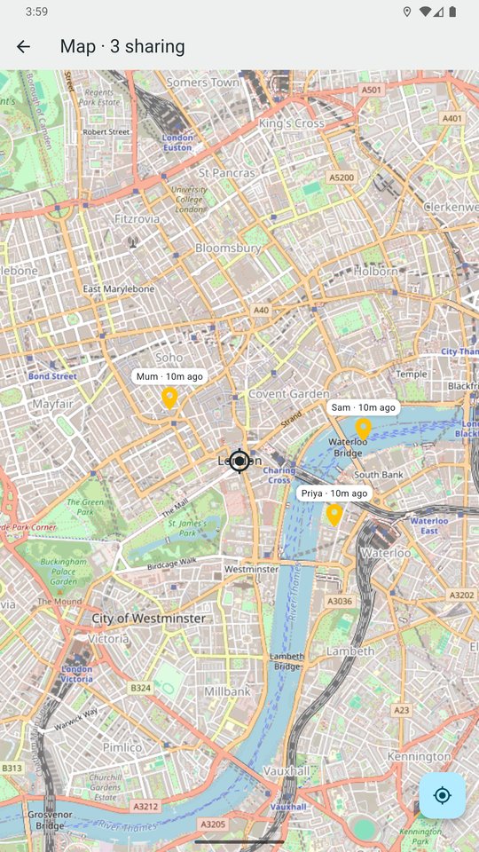 Live map with three people sharing